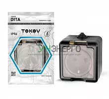 Розетка 1-м ОП Dita 16А IP54 250В с заземл. с прозр. крышкой карбон TOKOV ELECTRIC TKL-DT-R1Z-C14T-IP54