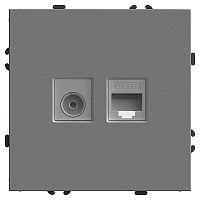 Розетка TV + компьютерная RJ-45 (механизм), STEKKER, серия Эмили, RST00-5106-10, платиново-серый, soft touch 49950