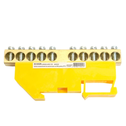 Шина "PE" STEKKER на изоляторе 8*12 на DIN-рейку 10 выводов, желтый, LD555-812-10 49554 фото 2