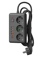Удлинитель с сетевым фильтром 3х3м 10А 4USB + 2USBC 2500Вт ПВС 3х1 прямоуг. черн. КОСМОС FKsm3m-3gPF(B)USB Удлинитель с сетевым фильтром 3х3м 10А 4USB + 2USBC 2500Вт ПВС 3х1 прямоуг. черн. КОСМОС FKsm3m-3gPF(B)USB