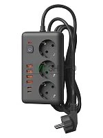 Удлинитель с сетевым фильтром 3х3м 10А 4USB + 2USBC 2500Вт ПВС 3х1 прямоуг. черн. КОСМОС FKsm3m-3gPF(B)USB Удлинитель с сетевым фильтром 3х3м 10А 4USB + 2USBC 2500Вт ПВС 3х1 прямоуг. черн. КОСМОС FKsm3m-3gPF(B)USB