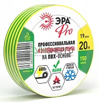 Изолента ПВХ 19ммх20м PRO150YG ПВХ 150мкм проф. желт./зел. Эра Б0057290