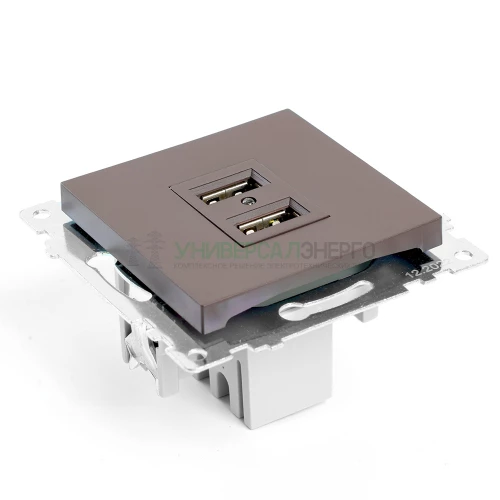 Розетка USB 2-местная (механизм), STEKKER GLS10-7115-04, 250B, 2,1А, серия Катрин, шоколад 49027 фото 7