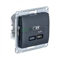 Розетка USB Glossa тип C 65Вт QC PD высокоскор. ЗУ механизм антрацит SE GSL000727