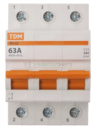 Выключатель нагрузки (мини-рубильник) ВН-32 3P 63A Home Use TDM фото 3