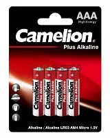 Элемент питания алкалиновый AAA/LR03 1.5В Plus Alkaline LR03-BP4 BL-4 (блист.4шт) Camelion 7369