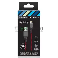 Кабель USB-Lightning ELX-CDC09-C43 3А 1.5м черн./красн. ткань зарядка+ПД коробка Ergolux 15310