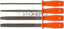 Напильник пластиковая ручка набор 4шт (трехгранный плоский круглый полукруглый) 200мм FIT 42705