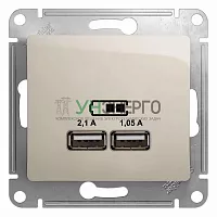 Розетка USB 2-м СП Glossa тип A+A 5В/2100мА 2х5В/1050мА механизм молочн. SE GSL000933