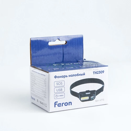 Фонарь налобный Feron TH2309 с аккумулятором USB 1*18650, 3W+2W XPE+COB IP44, пластик 41713 фото 7
