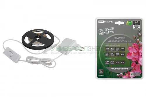 Комплект светодиодной ленты SMD2835-60 LED/м-12 В-4.8 Вт/м-IP20-6000 К (3 м), 18 Вт TDM