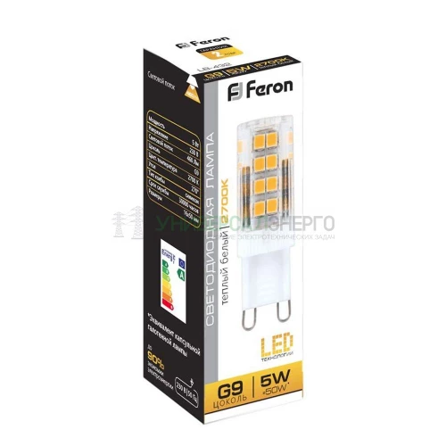 Лампа светодиодная Feron LB-432 G9 5W 2700K 25769 фото 2