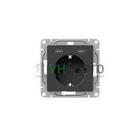Розетка СП Эпика 16А с 2 USB-C с заземл. защ. шторки механизм черн. EKF UP1-SOB-111-2USBC Розетка СП Эпика 16А с 2 USB-C с заземл. защ. шторки механизм черн. EKF UP1-SOB-111-2USBC