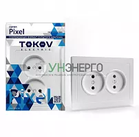 Розетка 2-м СП Pixel 16А IP20 без заземл. в сборе бел. TOKOV ELECTRIC TKE-PX-R2F-C01