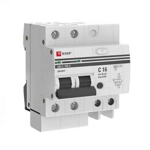 Выключатель автоматический дифференциального тока 2п 4мод. C 16А 30мА тип AC 4.5кА АД-2 PROxima EKF DA2-16-30-pro фото 5