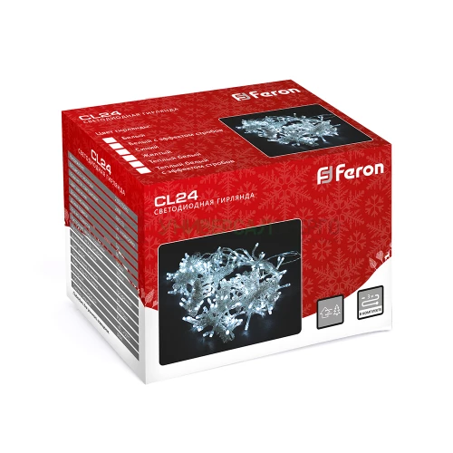 Светодиодная гирлянда Feron CL24 занавес, статичная, 3*3м  + 3м 230V 2700К c питанием от сети, прозрачный шнур 41626 фото 5