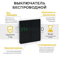 Выключатель беспроводной FERON, TM82 SMART, 230V, 500W, двухклавишный, черный 41723