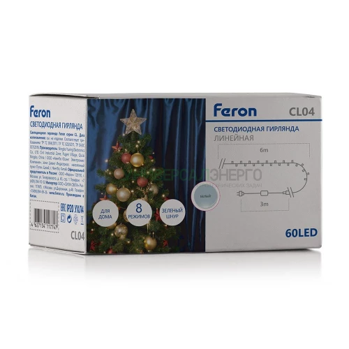 Светодиодная гирлянда Feron CL04 линейная 6м +3м 230V 5000K, с питанием от сети, контроллером, зеленый шнур 32298 фото 5