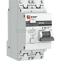 Выключатель автоматический дифференциального тока 2п (1P+N) C 16А 30мА тип A 6кА АД-32 защита 270В электрон. PROxima EKF DA32-6-16-30-a-pro