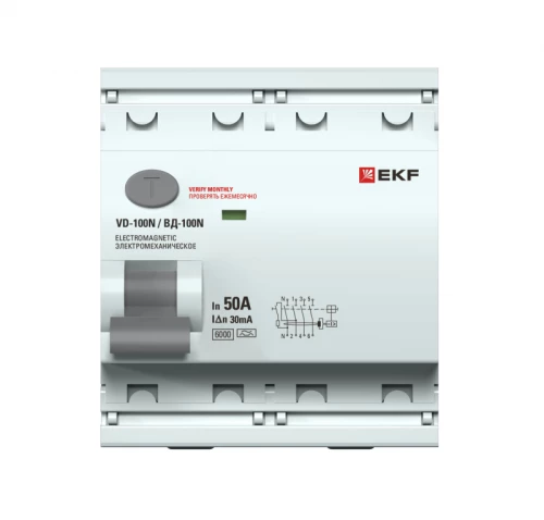 Выключатель дифференциального тока 4п 50А 30мА тип A 6кА ВД-100N электромех. PROxima EKF E1046MA5030 фото 2