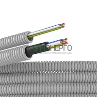 Труба гофрированная ПВХ гибкая d16мм с проводом ПВ-1(ПуВ) 3х2.5 РЭК ГОСТ+ сер. (уп.50м) DKC 9V91650