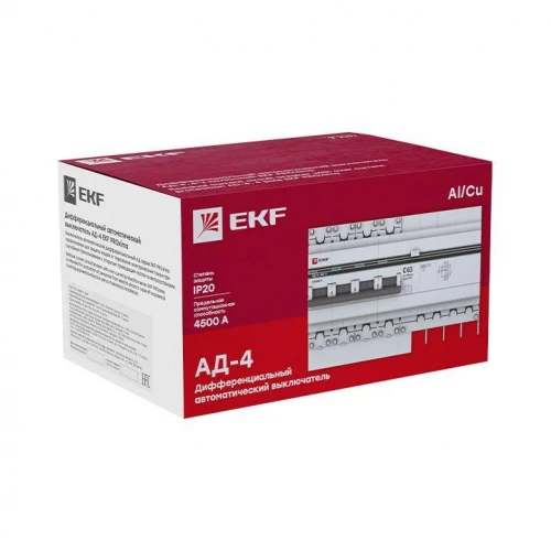 Выключатель автоматический дифференциального тока 4п 7.5мод. C 25А 30мА тип AC 4.5кА АД-4 PROxima EKF DA4-25-30-pro фото 4