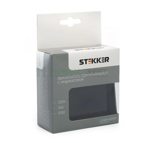 Выключатель 1-клавишный c индикатором STEKKER GLS10-7001-05, 250В, 10А, серия Катрин, черный 39503 фото 5
