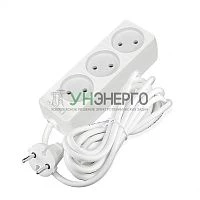 Удлинитель 3х3м без заземл. 10А IP20 2.2кВт ПВС 2х0.75 бел. DOMTOK 2371