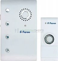 Звонок дверной беспроводной Feron Е-367  Электрический 35 мелодий белый с питанием от батареек 23674