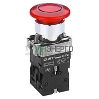 Кнопка управления "Грибок" d40мм NP2-BW4462 1НЗ IP40 с самовозвратом с подсветкой красн. (R) CHINT 575782