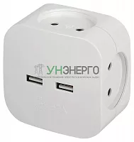 Разветвитель электрический SP-4-USB-W на 4 розетки 220В+ 2xUSB 2400мА без заземл 10А бел. Эра Б0049532