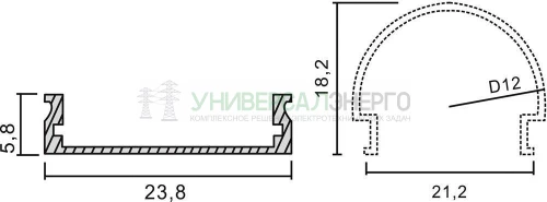 Профиль алюминиевый круглый широкий, серебро, CAB283 10302 фото 2