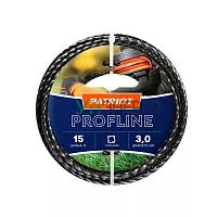 Леска Profline D3.0мм L15м (скрученный квадрат) 300-15-5 на пластиковой обойме черн. PATRIOT 805402211