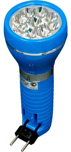 Фонарь аккумуляторный ручной 9LED 0.6W со встроенной вилкой для зарядки, голубой, TL041 12956 фото 2