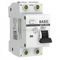 Выключатель автоматический дифференциального тока 1P+N C 16А 30мА тип АС эл. 4.5кА АД-12 (уп.3шт) Basic EKF DA12-16-30-bas-3