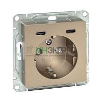 Розетка СП Эпика 16А с 2 USB-C с заземл. защ. шторки механизм шампань EKF UP1-SOC-111-2USBC Розетка СП Эпика 16А с 2 USB-C с заземл. защ. шторки механизм шампань EKF UP1-SOC-111-2USBC