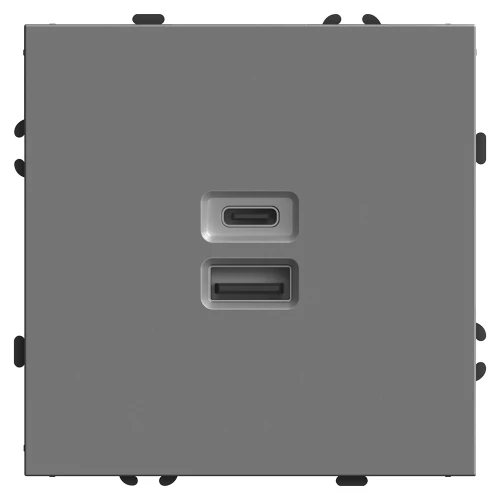 Розетка 2-местная USB + Type C (механизм), STEKKER, 250В, 20W, серия Эмили, RST10-5115-10, платиново-серый, soft touch 49957