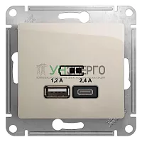 Розетка USB Glossa тип A+C 5В/2.4А 2х5В/1.2А механизм молочн. SE GSL000939