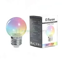 Лампа светодиодная Feron LB-37 Шарик прозрачный E27 1W RGB плавная смена цвета 38132