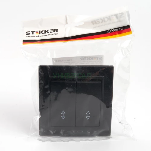 Переключатель 2-клавишный STEKKER  PSW10-9008-03, 250В, 10А, серия Эрна, черный 39921 фото 6