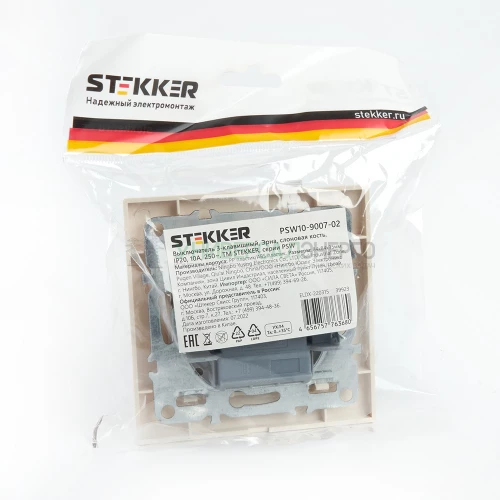 Выключатель 3-клавишный STEKKER  PSW10-9007-02, 250В, 10А, серия Эрна, слоновая кость 39923 фото 6