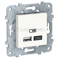 Розетка USB 2-м UNICA NEW тип А+С 5В/2400мА бел. SchE NU501818