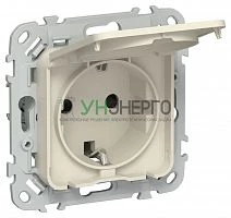 Розетка СП FLITE РСшкр11-1-44-ФлСл 16А IP44 с заземл. с защ. шторками и крышкой безвинтовое крепление механизм сливочный IEK FI-R16-16-1-44-K86