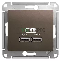 Розетка USB 2-м СП Glossa тип A+A 5В/2100мА 2х5В/1050мА механизм шоколад SE GSL000833