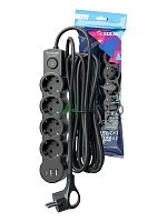 Удлинитель 4х3м с заземл. 10А IP20 USB type-Aх2 + type-C 2500Вт 220В ПВС 3х1 с выкл. черн. КОСМОС YKsm3m4g-Z-VU10А-B