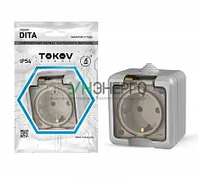 Розетка 1-м ОП Dita 16А IP54 250В с заземл. с прозр. крышкой сер. TOKOV ELECTRIC TKL-DT-R1Z-C06T-IP54