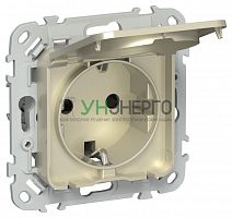 Розетка СП FLITE РСшкр11-1-44-ФлШ 16А IP44 с заземл. с защ. шторками и крышкой безвинтовое крепление механизм шампань IEK FI-R16-16-1-44-K37 Розетка СП FLITE РСшкр11-1-44-ФлШ 16А IP44 с заземл. с защ. шторками и крышкой безвинтовое крепление механизм шампань IEK FI-R16-16-1-44-K37