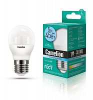 Лампа светодиодная LED5-G45/845/E27 5Вт шар 4500К бел. E27 405лм 220-240В Camelion 12030