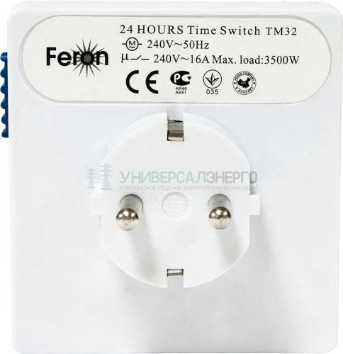 Розетка с таймером Feron TM32 суточная мощность 3500W/16A 23203 фото 3