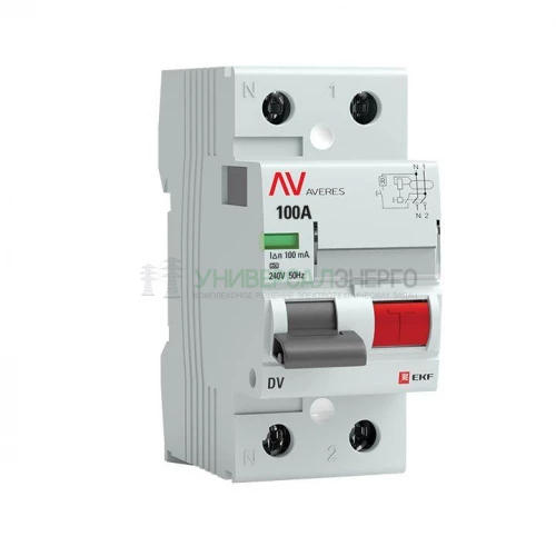 Выключатель дифференциального тока (УЗО) 2п 100А 100мА тип A DV AVERES EKF rccb-2-100-100-a-av